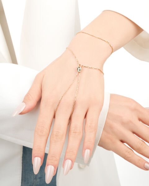 14 Ayar Altın Cetaş Bir Dilek Tut Zümrüt Taşlı Leopar Şahmeran