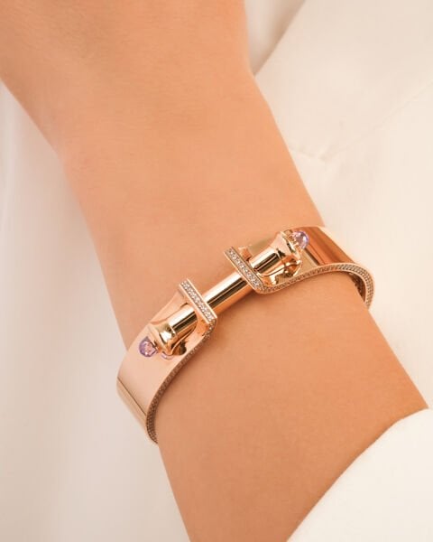 14 Ayar Altın Ametist Taşlı Özel Tasarım Kelepçe Bilezik