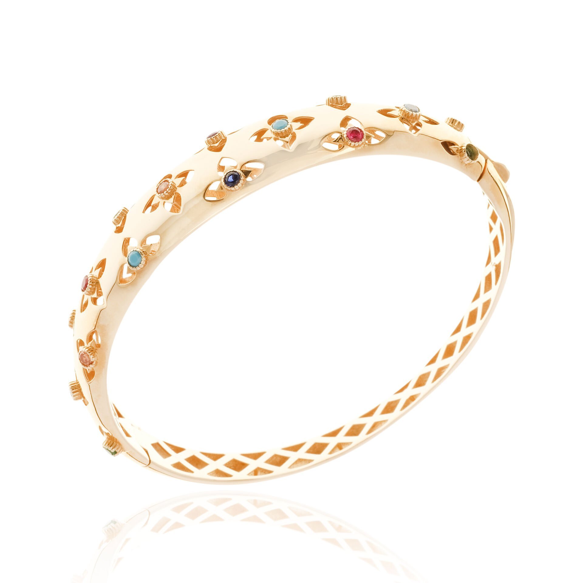 14 Ayar Altın Doğal Taşlı Çiçek Kelepçe