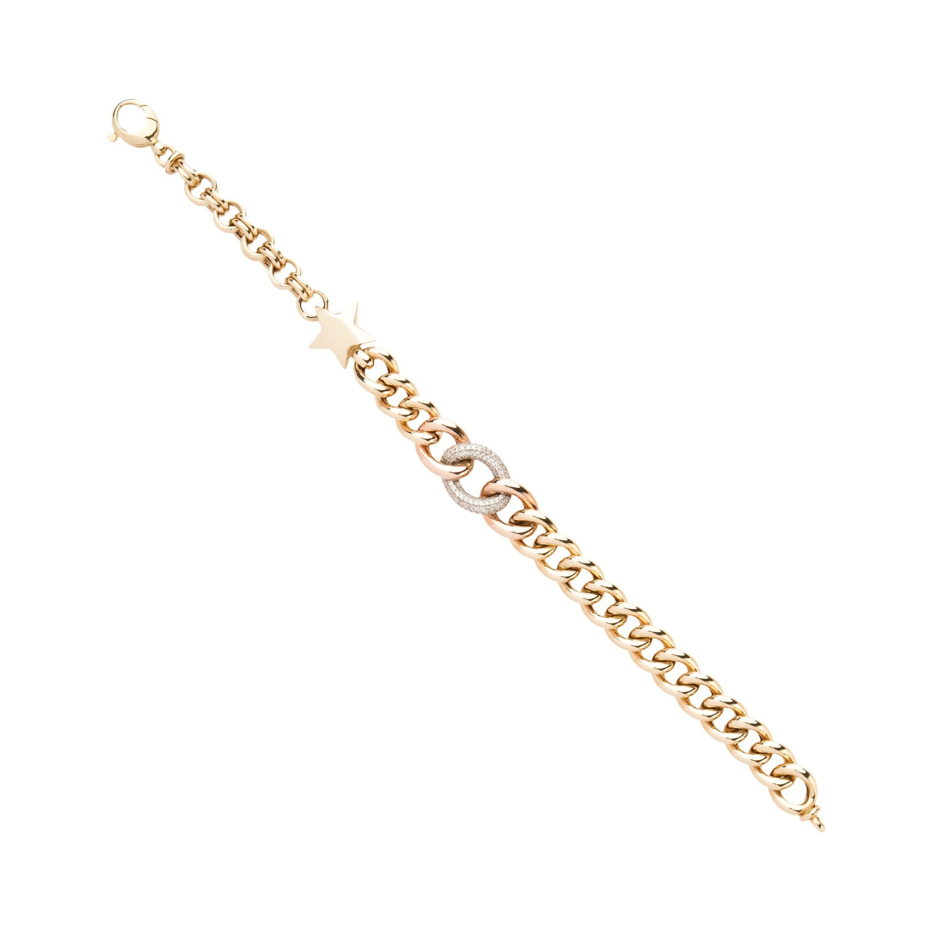 14 Ayar Altın 3 Renk Yıldız Figürlü ve Taşlı Altın Bileklik