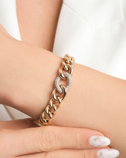 14 Ayar Altın 3 Renk Yıldız Figürlü ve Taşlı Altın Bileklik