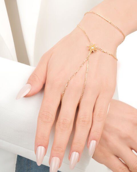 14 Ayar Altın Ema Citrin Taşlı Kutup Yıldızı Şahmeran