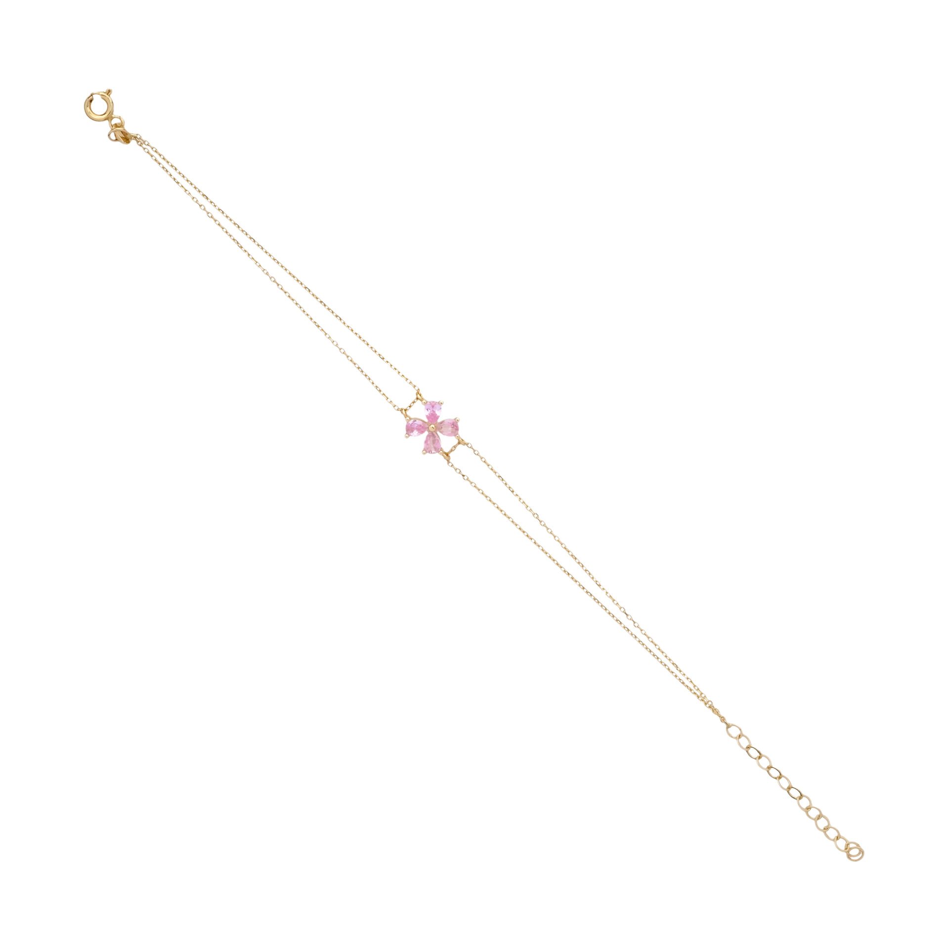 14 Ayar Altın Pembe Kuvars Çiçek Figürlü Bileklik