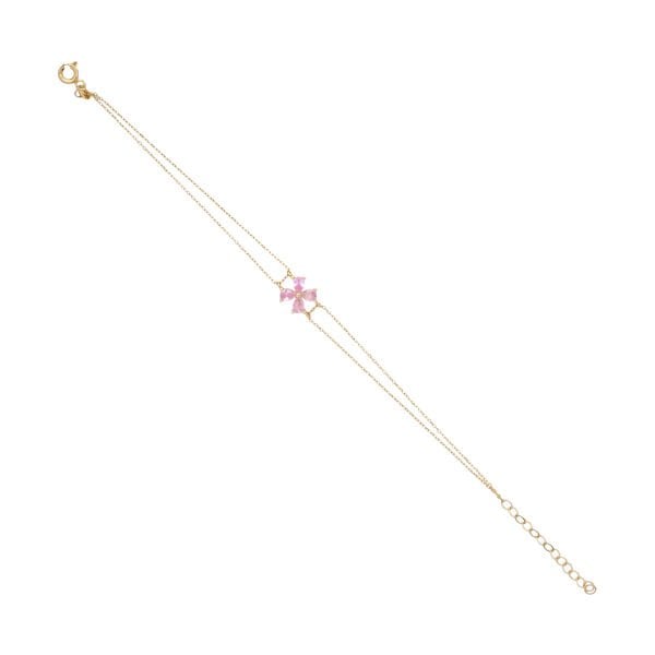 14 Ayar Altın Pembe Kuvars Çiçek Figürlü Bileklik