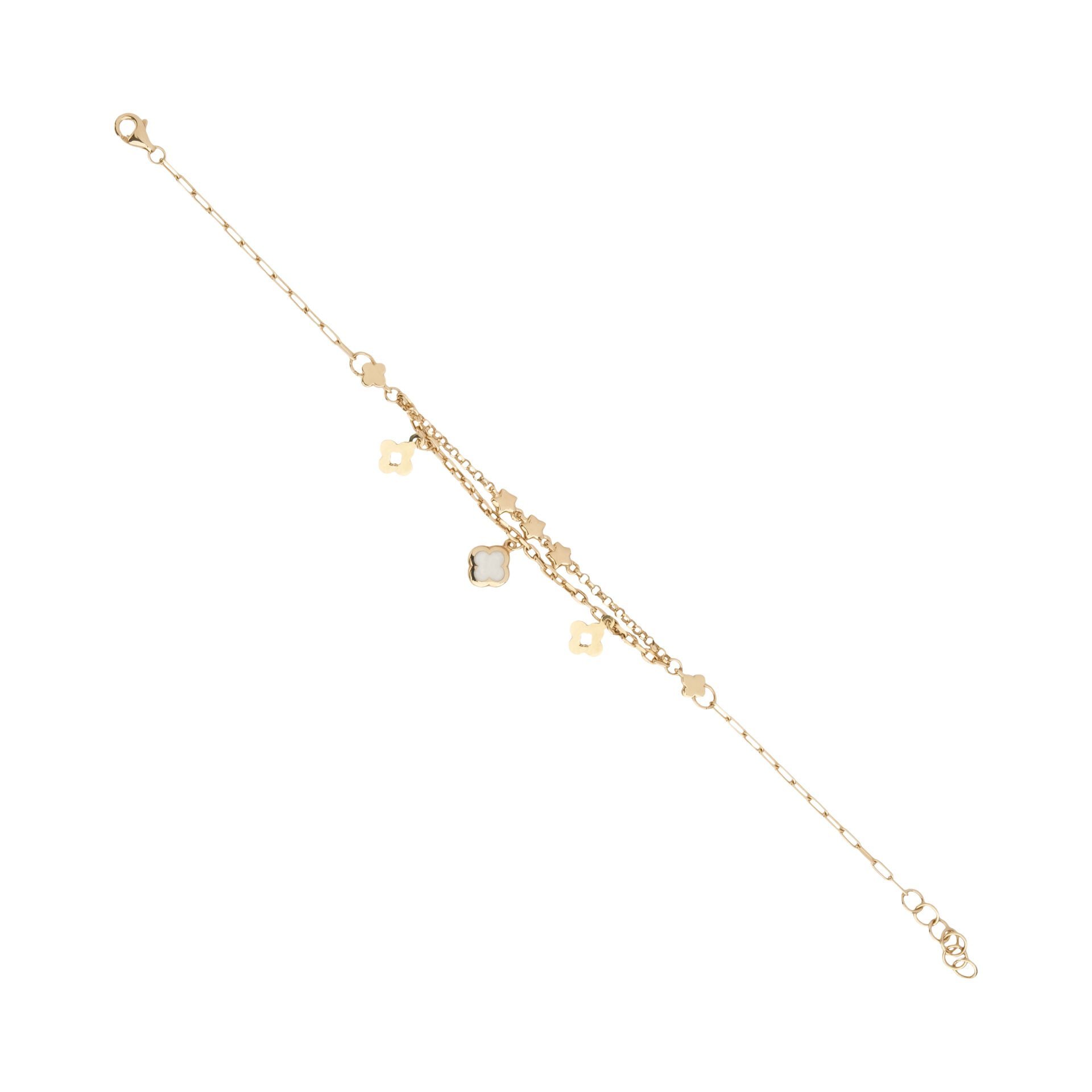 14 Ayar Altın Sedef Mineli Yonca ve Yıldız Figürlü Bileklik