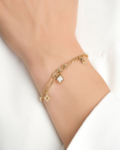 14 Ayar Altın Sedef Mineli Çok Figürlü Bileklik