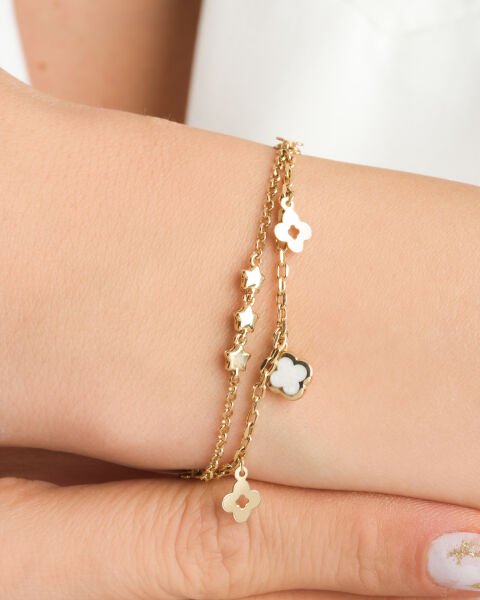 14 Ayar Altın Sedef Mineli Çok Figürlü Bileklik