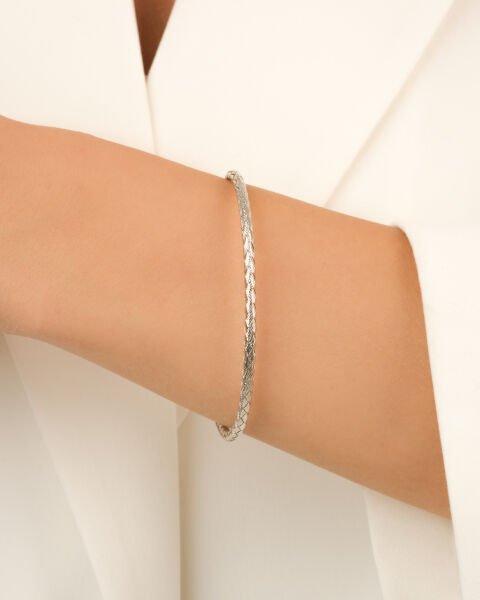 14 Ayar Beyaz Altın Örgü Model Bilezik