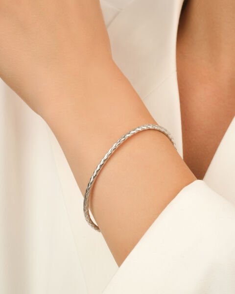 14 Ayar Beyaz Altın Örgü Model Bilezik