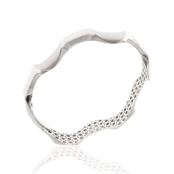 14 Ayar Beyaz Altın Dalgalı Kelepçe