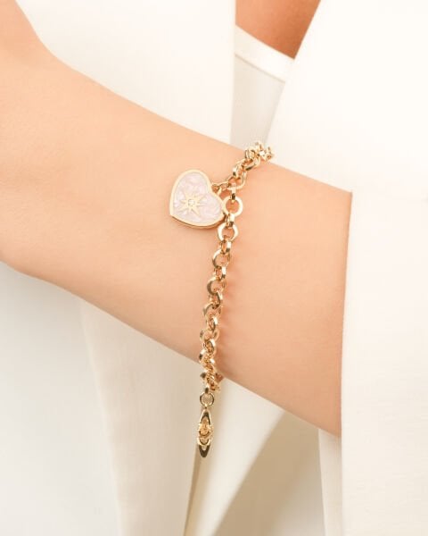 Cetaş Eterna 14 Ayar Altın Çift Taraflı Pembe Sedef Kalp Bileklik