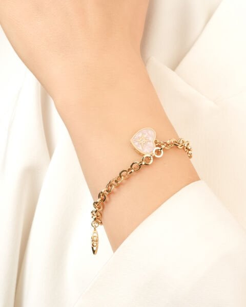 Cetaş Eterna 14 Ayar Altın Çift Taraflı Pembe Sedef Kalp Bileklik