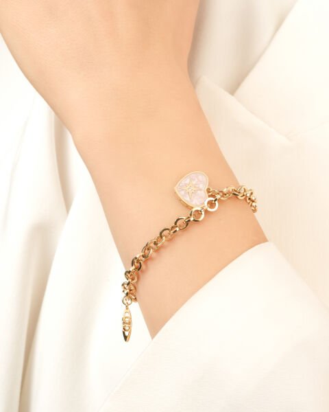 Cetaş Eterna 14 Ayar Altın Çift Taraflı Pembe Sedef Kalp Bileklik