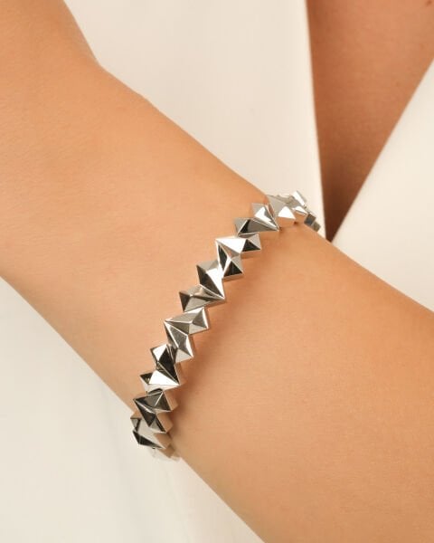 14 Ayar Beyaz Altın Geometrik Form Bilezik