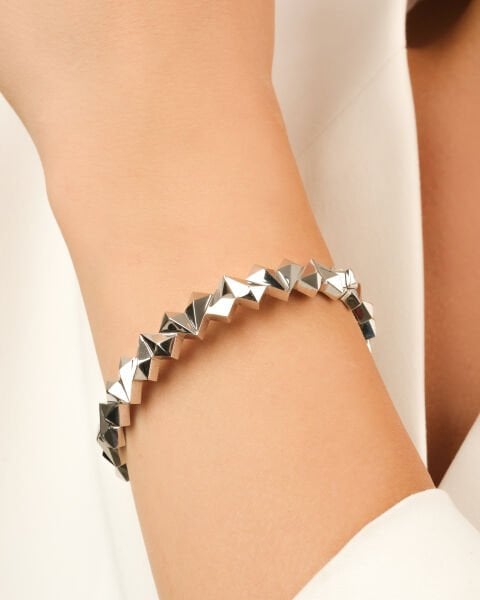 14 Ayar Beyaz Altın Geometrik Form Bilezik