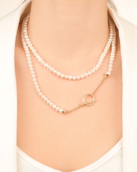 14 Ayar Altın İnci Faylisse Klips Kolye