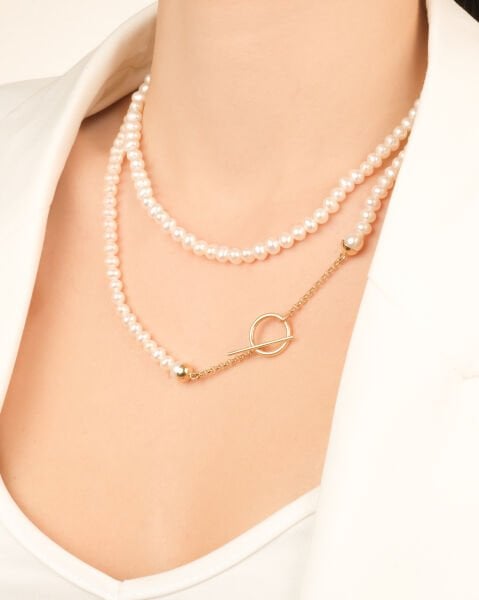 14 Ayar Altın İnci Faylisse Klips Kolye