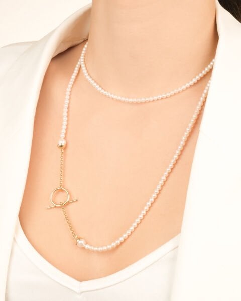 14 Ayar Altın İnci Faylisse Klips Kolye