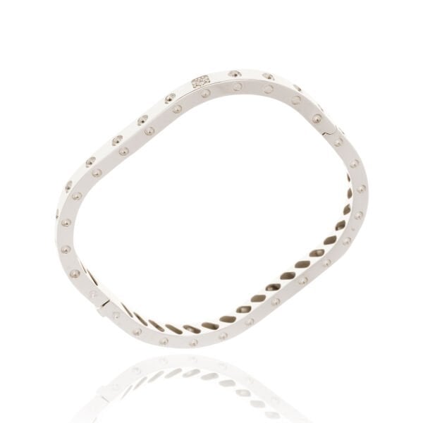 14 Ayar Beyaz Altın Kabartma Desenli Kare Form Kelepçe