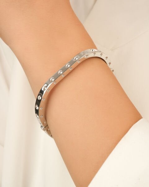 14 Ayar Beyaz Altın Kare Model Kelepçe