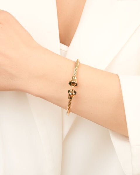 Cetaş 14 Ayar Altın Twist  Zümrüt Kelepçe