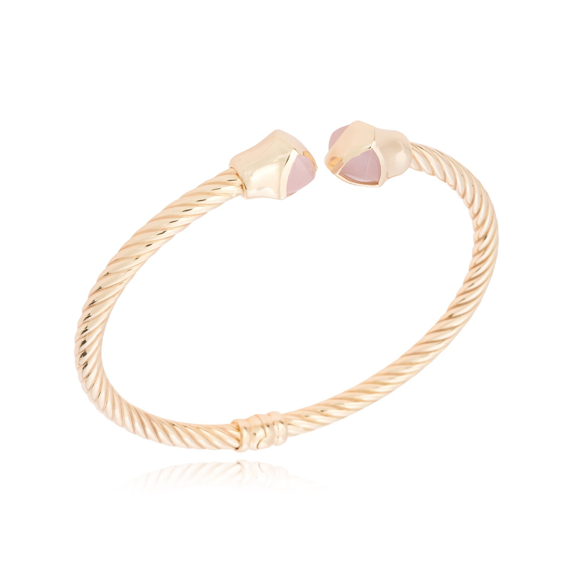 Cetaş 14 Ayar Altın Twist Pembe Kuvars Kelepçe