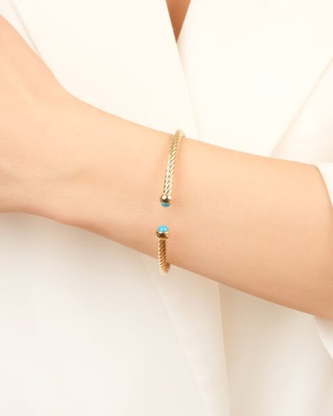 Cetaş 14 Ayar Altın Twist  Firuze Kelepçe