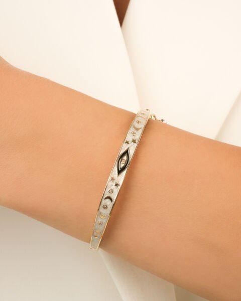 Mineli Gece & Gündüz Temalı  14 Ayar Altın Kelepçe