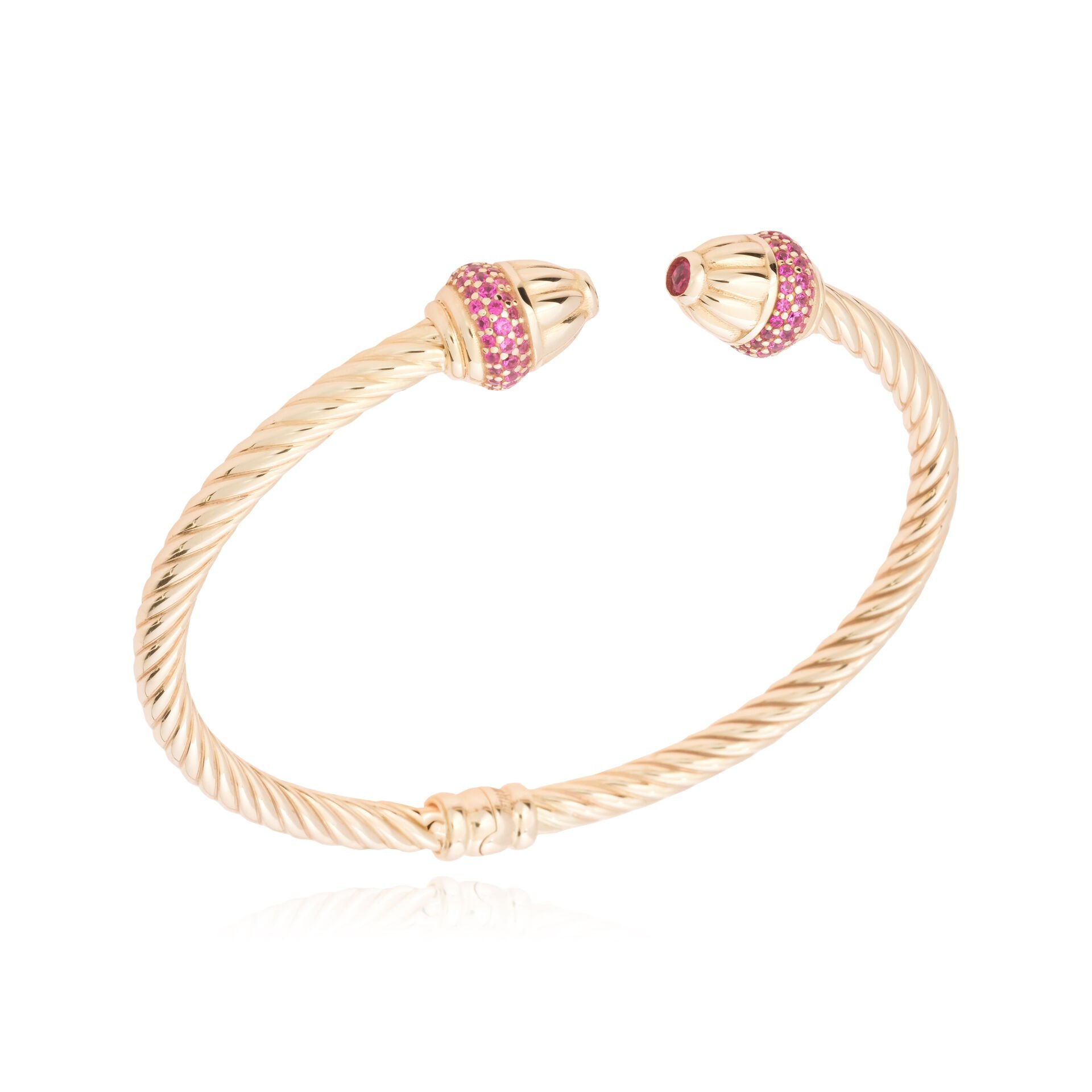 Cetaş 14 Ayar Altın Twist  Pembe Kuvars  Kelepçe