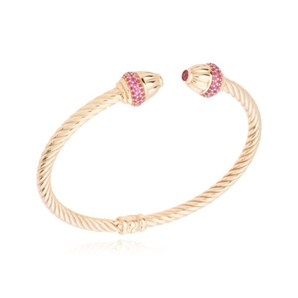 Cetaş 14 Ayar Altın Twist  Pembe Kuvars  Kelepçe