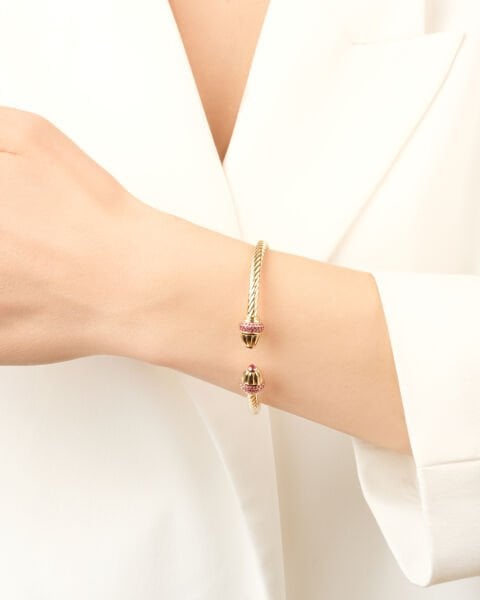 Cetaş 14 Ayar Altın Twist  Pembe Kuvars  Kelepçe