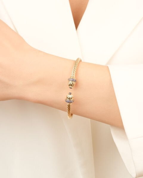 Cetaş 14 Ayar Altın Twist  Mavi Safir Kelepçe