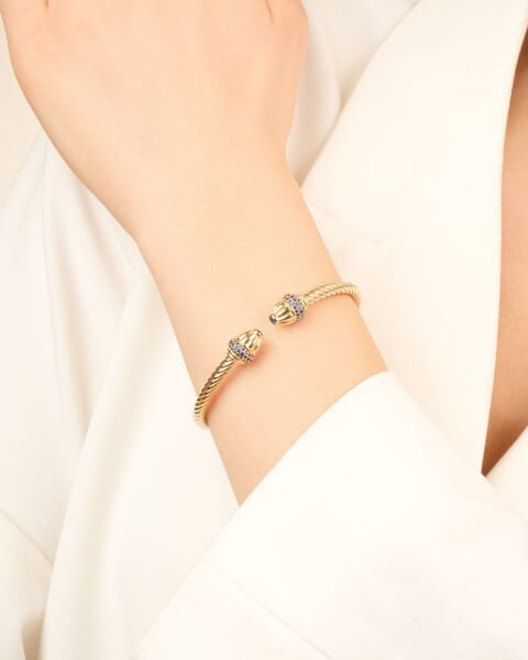 Cetaş 14 Ayar Altın Twist  Mavi Safir Kelepçe