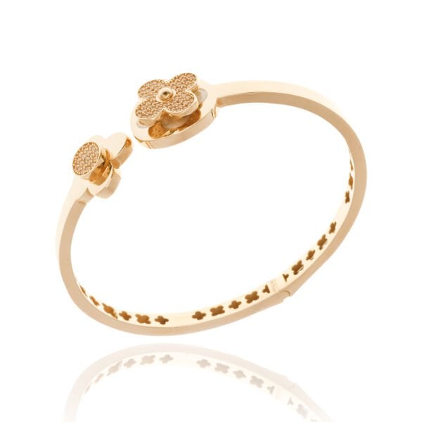 Taşlı Çiçek Figürlü 14 Ayar Altın Bilezik