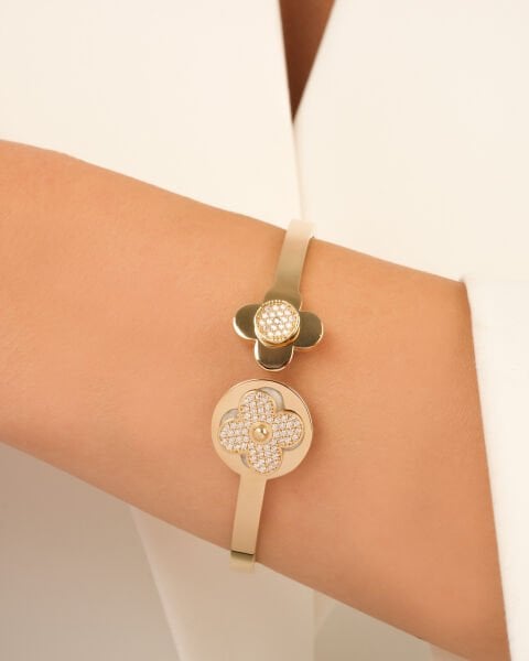 14 Ayar Altın Taşlı Çiçek Figürlü Kelepçe