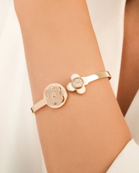 Taşlı Çiçek Figürlü 14 Ayar Altın Bilezik