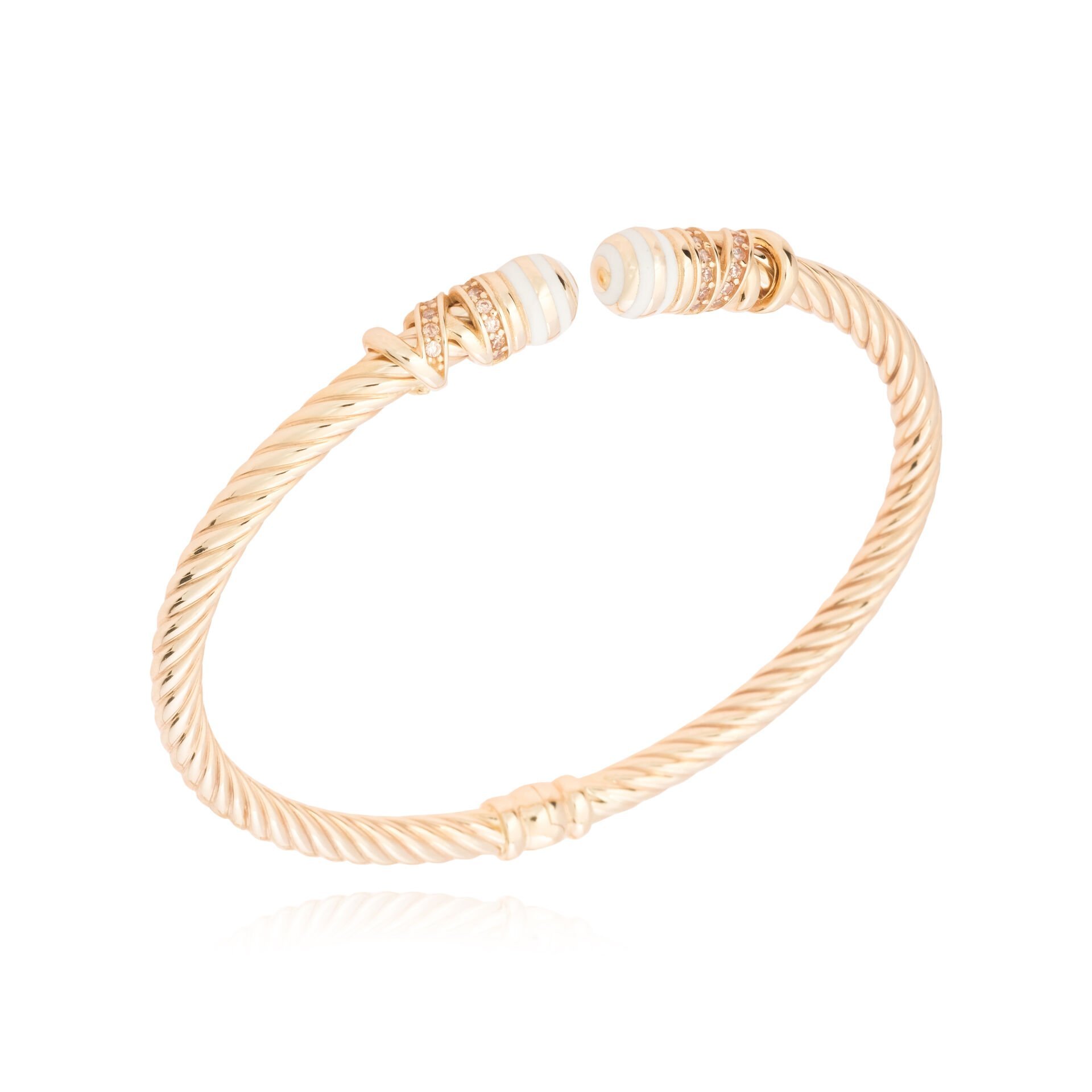 Cetaş 14 Ayar Altın Twist  Beyaz Mineli Citrin Kelepçe