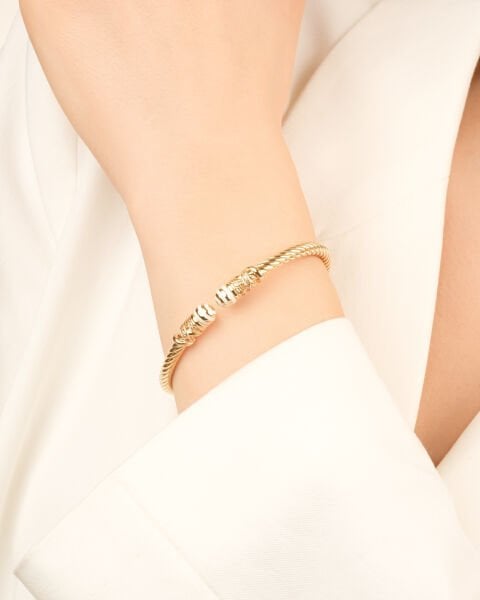 Cetaş 14 Ayar Altın Twist  Beyaz Mineli Citrin Kelepçe