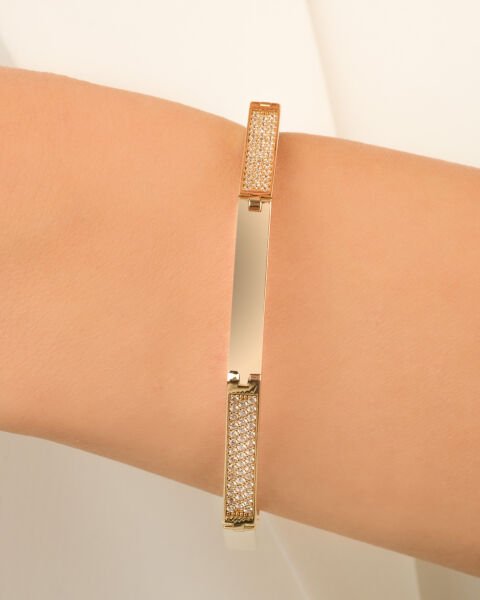 14 Ayar Altın Taşlı Köşeli Kelepçe