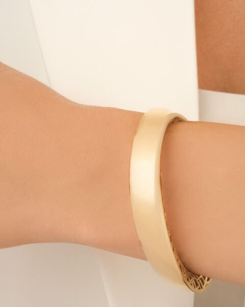 14 Ayar Altın Bombeli Kafes İşlemeli Kelepçe Bilezik