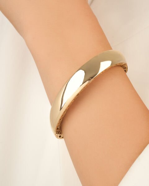 14 Ayar Altın Bombeli Kafes İşlemeli Kelepçe Bilezik