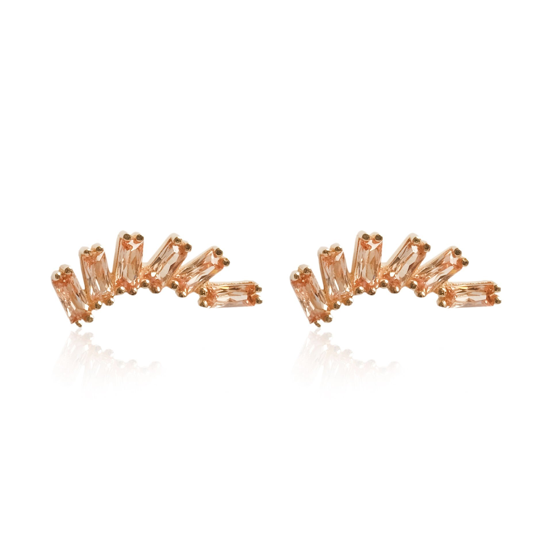 Şampanya Baget Taşlı 14 Ayar Altın Küpe