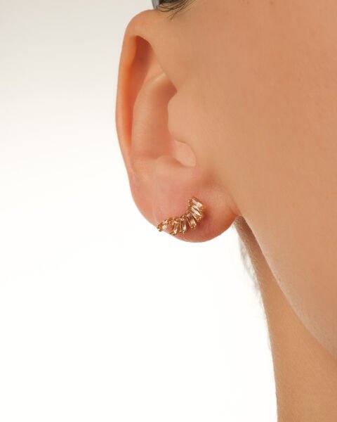 14 Ayar Altın Baget Taşlı Küpe