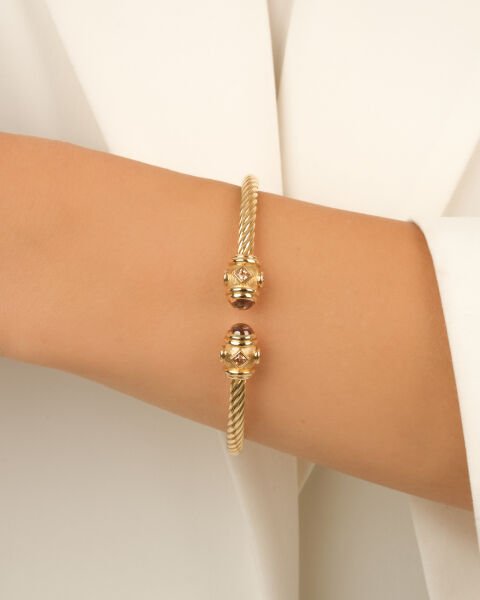 Cetaş Twist Koleksiyonu 14 Ayar Citrine Taşlı Altın Kelepçe