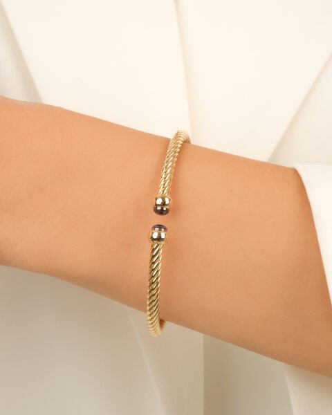 Cetaş Twist Koleksiyonu 14 Ayar Ametist Taşlı Altın Kelepçe