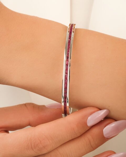 Cetaş Eterna 14 Ayar Beyaz Altın Yakut Taşlı İnce Kelepçe