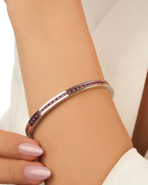 Cetaş Eterna 14 Ayar Beyaz Altın Yakut Taşlı İnce Kelepçe