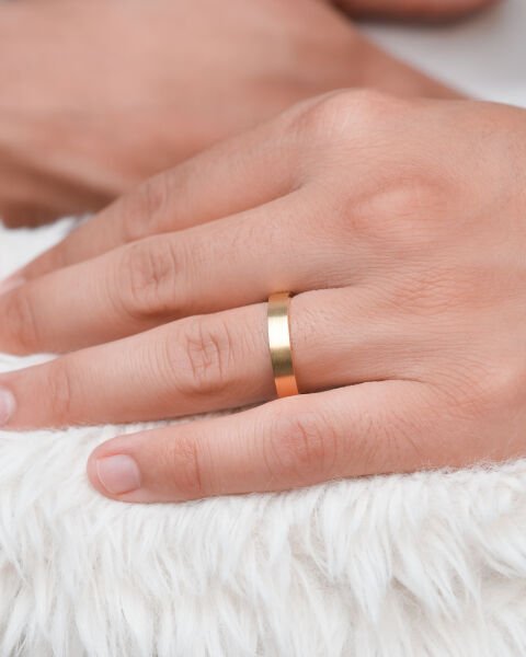 14 Ayar Altın Mat Kesme Tasarım Erkek Alyans