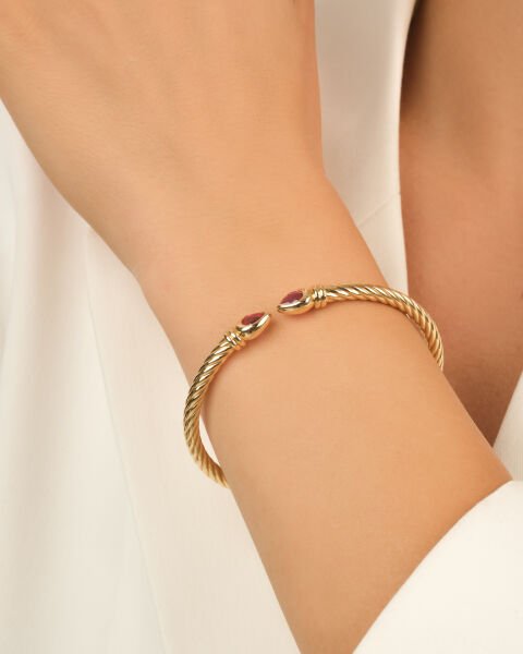 Cetaş Twist Koleksiyonu Yakut Taşlı Altın Kelepçe