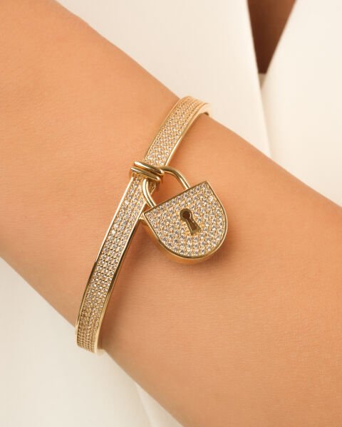 Cetaş Bir Dilek Tut Koleksiyonu Dilek Kilidi Taşlı 14 Ayar Altın Kelepçe